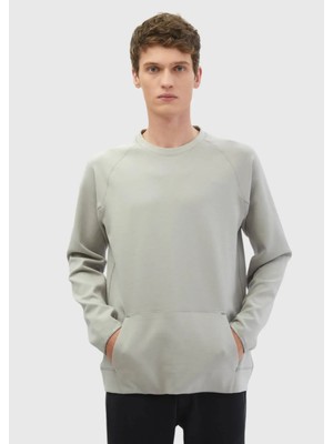 Açık Gri Bisiklet Yaka Düz Sweatshırt