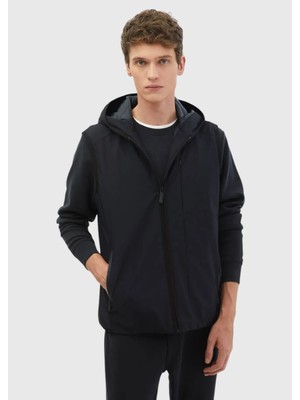 Lacivert Regular Fit Kapüşonlu Casual Dokuma Spor Yelek