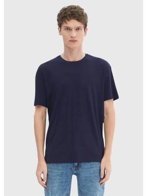 Lacivert Düz Bisiklet Yaka T-Shirt