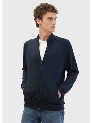 Lacivert Dik Yaka Düz Sweatshırt