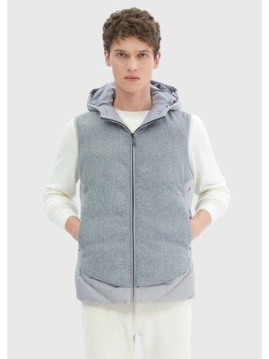 Gri Regular Fit Kapüşonlu Casual Dokuma Spor Yelek