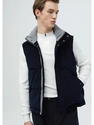 Ramsey Lacivert Regular Fit Casual Spor Yelek Erkek İçin Standart Kalıp Dik Yaka Tasarım