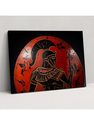 Popcas Antik Silahlar Kanvas Tablo - Mızrak ve Kalkanlı Savaşçı - Ev Dekorasyonu Kanvas Tablo Mızrak ve Kalkanlı