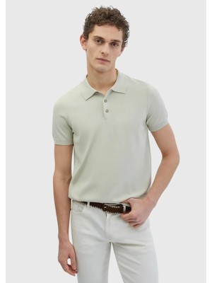 Bej Polo Yaka Düz Örgü Triko