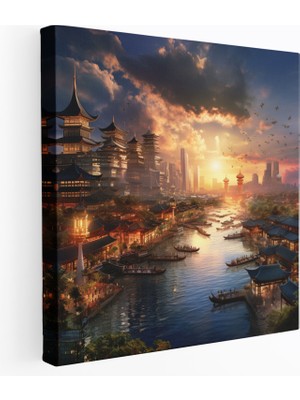 Popcas Asya Şehir Silueti Kanvas Tablo - Asya Ev Dekorasyonu Şehir Silueti