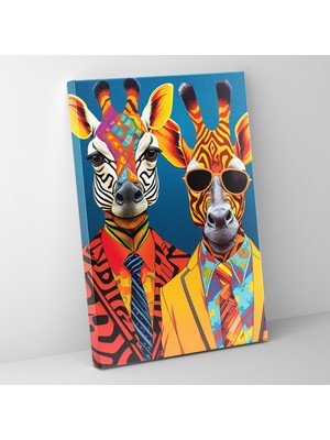 Popcas Hayvanlar Insan Gibi Giyinmiş Kanvas Tablo - Ev Dekorasyonu Duvar Dekorasyonu Duvar Sanatı