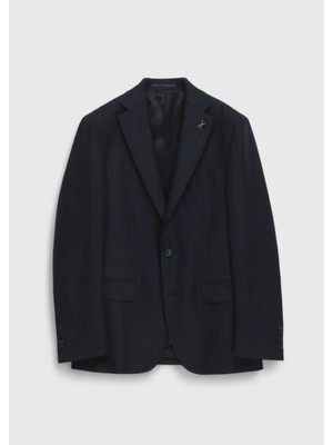 Lacivert Çizgili Zeroweight Slim Fit %100 Yün Takım Elbise