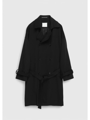 Ramsey Siyah Oversize Fit Casual Dokuma Palto