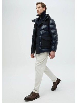 Ramsey Lacivert Regular Fit Kapüşonlu Casual Kaban Uzun Kol Dokuma Malzeme Erkek İçin Şişme