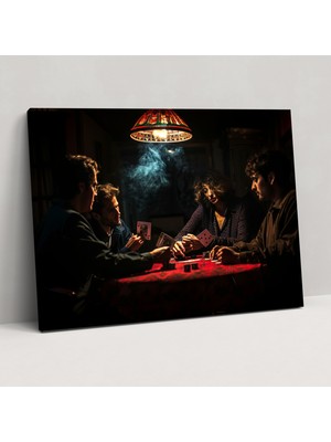 Popcas Caravaggio Tarzı Kanvas Tablo - Oyun Kartı Oyuncuları Duvar Sanatı