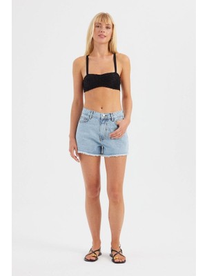 Hiccup Kadın Sweetheart Yaka Dantel Askılı Sütyen Koyu Mavi Denim