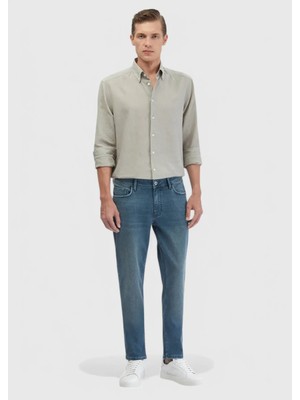 Mavi Düz Slim Fit Denim Pamuk Karışımlı Pantolon