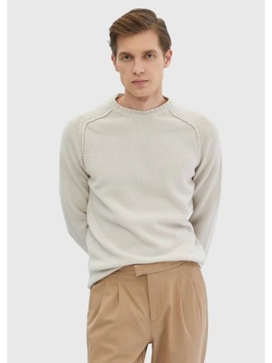 Kum Bisiklet Yaka Düz Örgü Yün Karışımlı Triko Kazak