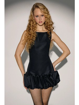 Hiccup Kadın Balon Etek Sırtı Açık Bodycon Mini Elbise Siyah