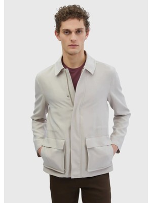 Bej Regular Fit Gömlek Yaka Casual Dokuma Mont