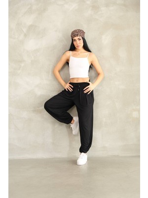 Moda Banuş Siyah Modern Dökümlü Şalvar Pantolon