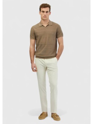 Vizon Polo Yaka Jakarlı Keten Karışımlı Triko