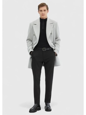 Gri Regular Fit Kruvaze Yaka Casual Dokuma Palto