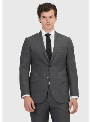 Koyu Gri Düz Regular Fit %100 Yün Takım Elbise