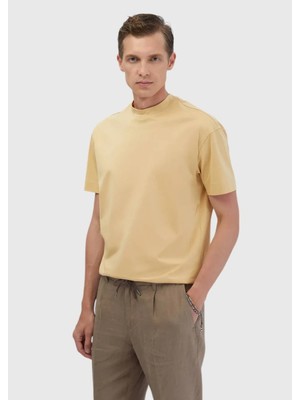 Safran Düz Bisiklet Yaka %100 Pamuk T-Shirt