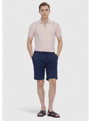Lacivert Düz Dokuma Regular Fit Casual Pamuk Karışımlı Bermuda