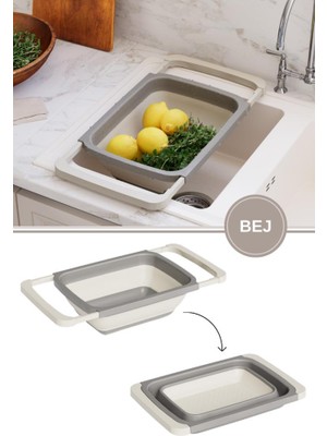 Büyük Boy Katlanır Lavabo Süzgeci, Silikon Akordiyon Meyve Sebze Ayarlanır Süzgeç 6,3 Litre Kahve