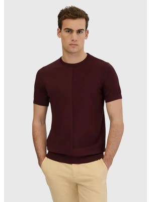 Kiremit Bisiklet Yaka Jakarlı Triko