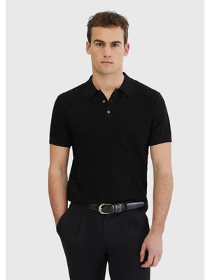 Siyah Polo Yaka Jakarlı Triko