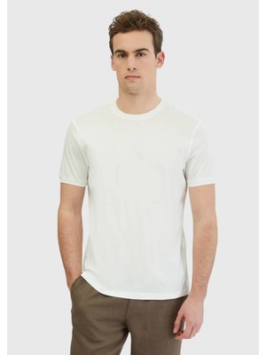 Beyaz Düz Bisiklet Yaka %100 Pamuk T-Shirt
