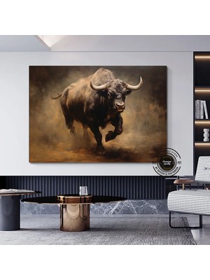 Boğa Kanvas Tablosu; Renkli Boğa; Boğa Resim Sanatı; Boğa Duvar Dekoru; Yayla Ineği; Soyut Boğa Kanv
