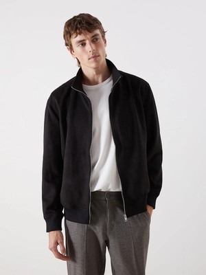 Standart Kalıp Dik Yaka Süet Erkek Mont  (W5)