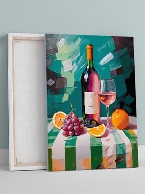 Still Life Şarap, Natürmort Ekspresyonizm Mutfak Kanvas Tablo - Tuval Tablo