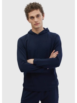Lacivert Kapüşonlu Düz Sweatshırt