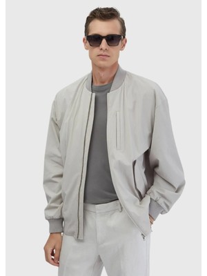 Açık Gri Regular Fit Dik Yaka Casual Dokuma Mont