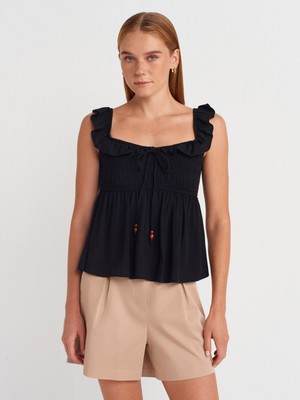 50873 Fırfırlı Bluz-Siyah