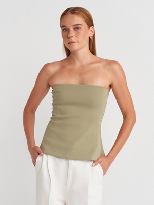 Dilvin Straplez Top-Çağla Kadın Bluz %80 Pamuk Yumuşak Kumaş ve Şık Yaka Tasarımı