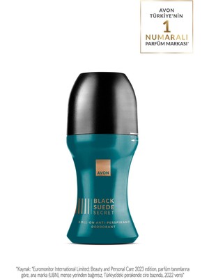 Avon Black Suede Secret Erkek Roll-On Deodorant - Odunsu Amber ve Kırmızı Elma Notalarıyla, Ter Kokusunu Önleyici, 50 ml