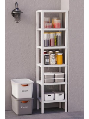 Ombeg 6 Katlı Beyaz Modüler Banyo Mutfak Balkon Salon Rafı Çocuk Odası Kitaplık Raf Anaokulu