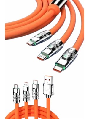 120W Silikon Metal Uçlu LED Işıklı 3 In1 Şarj Kablosu 1.2m