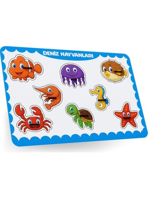Hamaha Deniz Hayvanları Ahşap Puzzle – 8 Parça Yuvalı Eğitici Yapboz (29×18 Cm, Okul Öncesi )