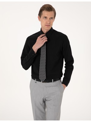 Pierre Cardin Erkek Siyah Regular Fit Uzun Kollu Basic Gömlek 50316742-VR046