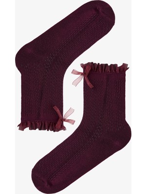 Pamuklu Bilek Kısmı Kurdele Detaylı ve Tül Fırfırlı Soket Çorap