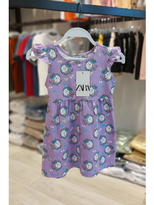 Ays Bebe Aysbebe Unıcorn Desenli Yazlık Penye Kız Çocuk Elbise