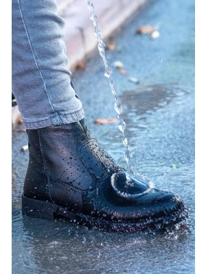 RODEXXO Suya Dayanıklı Hakiki Deri Kışlık Bot Bağcıklı ve Fermuarlı Kürklü İç Astar ile Rahat Kullanım