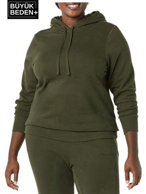 Kadın Büyük Beden Kapşonlu Ince Sweatshirt SPR24BSWK57