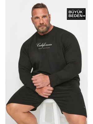 Superlife Erkek California Baskılı Büyük Beden İnce Bisiklet Yaka Sweatshirt SPR25BSW63 Siyah Rahat Kesim