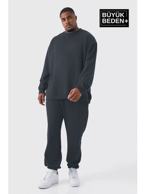 Erkek Büyük Beden Bisiklet Yaka Ince Sweatshirt SPR24BSW56