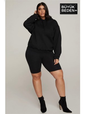 Kadın Büyük Beden Kapşonlu Ince Sweatshirt SPR24BSWK57