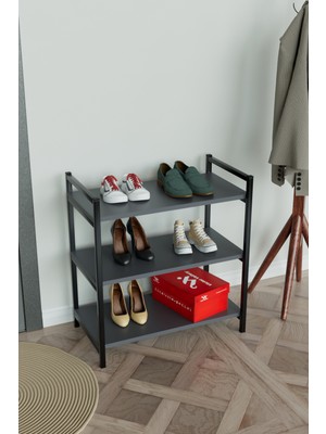 Hediyeler Kapında 3 Raflı Ayakkabılık Antre Hol Ayakkabı Standı Antrasit