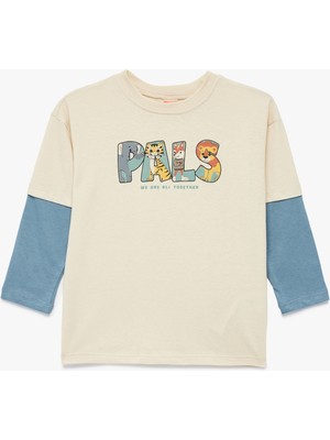 Koton Pamuklu Uzun Çıkma Kol Oversize Bisiklet Yaka Tişört Erkek Çocuk Günlük Stil